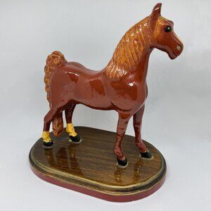 Vintage Wood Horse Sculpture Realistic Hand Carved Wooden Primitive Folk Art